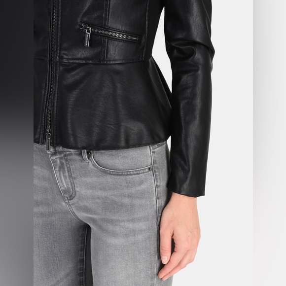 Armani Exchange Black Faux Leather Peplum Jacket Size XS - Picture 5 of 15